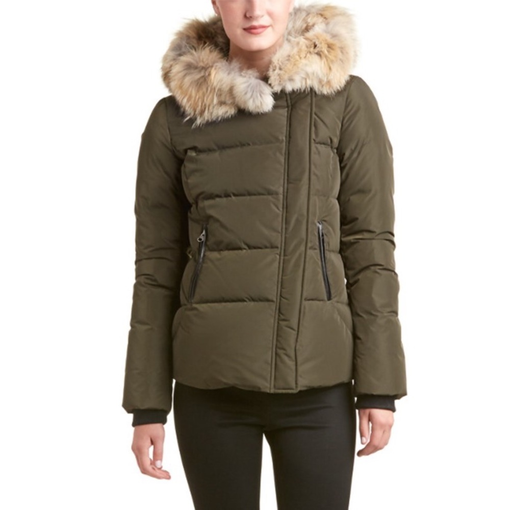 Mackage Army Color Adi Leather-trim Short Down Coat' In Green. Removable fur XS